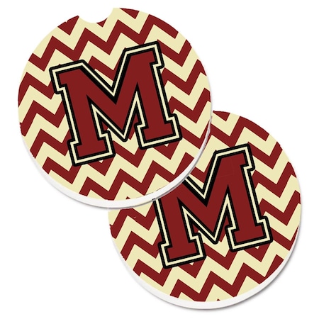 Carolines Treasures Letter M Chevron Maroon and Gold  Cup Holder Car Coaster, PK2 CJ1061-MCARC